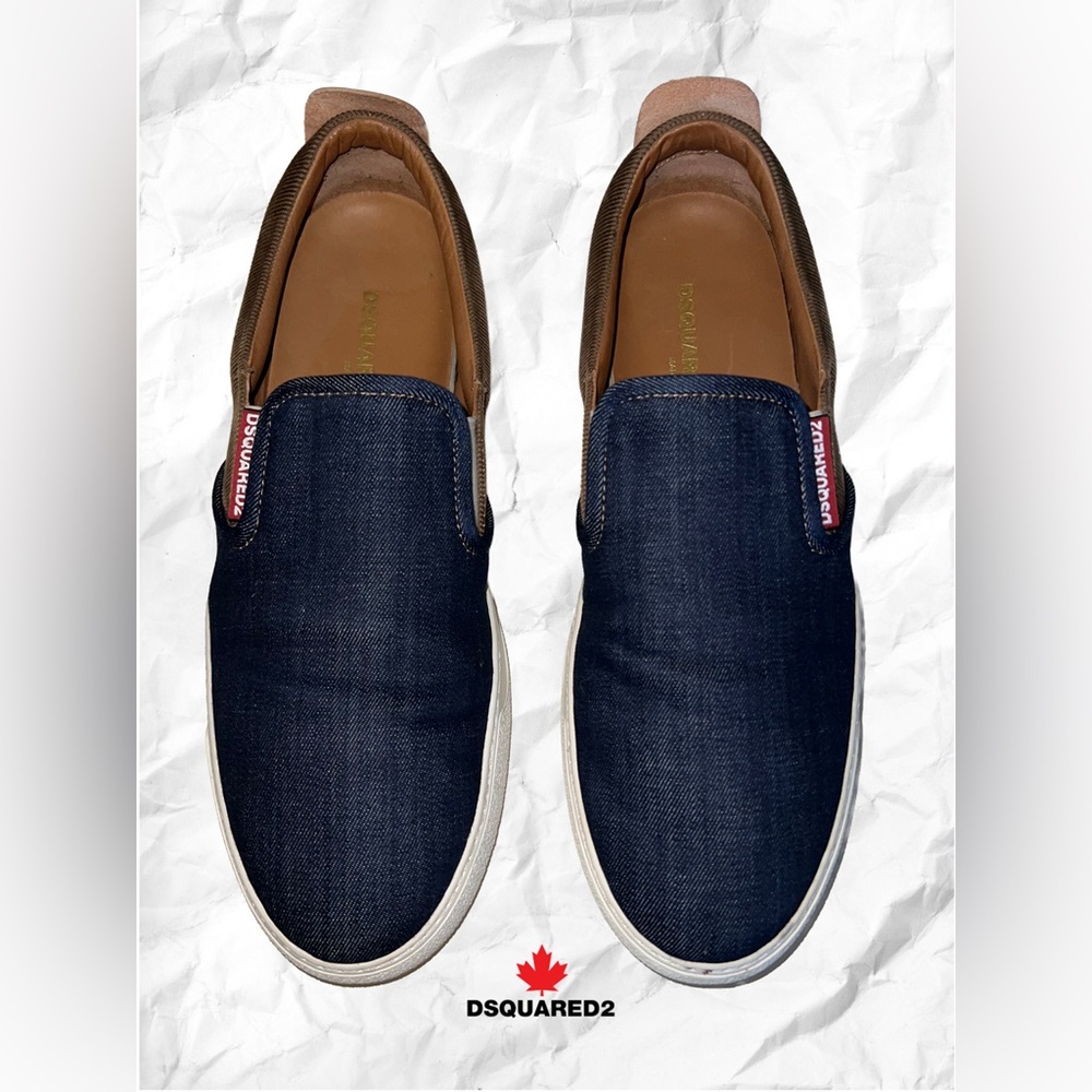 Dsquared2 Men's Blue Denim and Tan Corduroy Leather Lined Slip On Sneakers